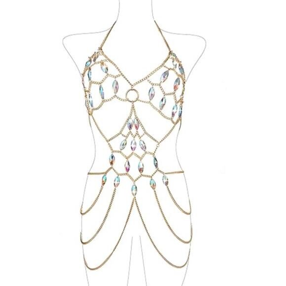 💘 Luxury Metal Body Chain Bra | Eco-Friendly Gold Full Body Jewelry - Picture 7 of 7